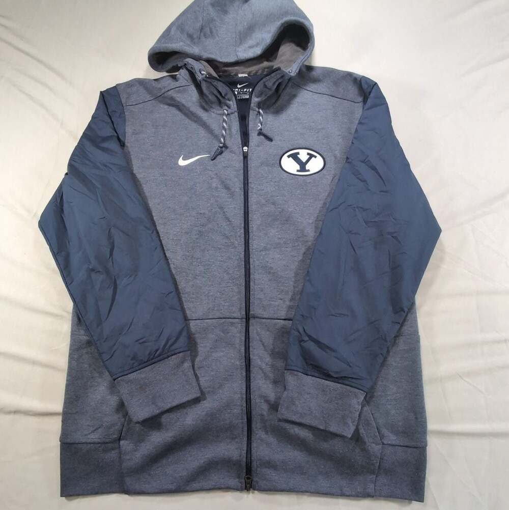 Nike BYU Cougars Dri-FIT Hybrid Full-Zip Hooded Jacket Heather Gray Men's XL